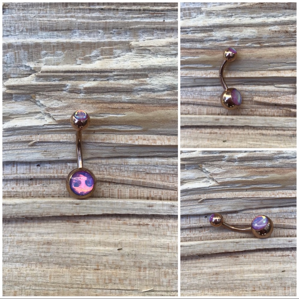 Pink Holographic Rose‎ Gold Belly Button Navel Ring